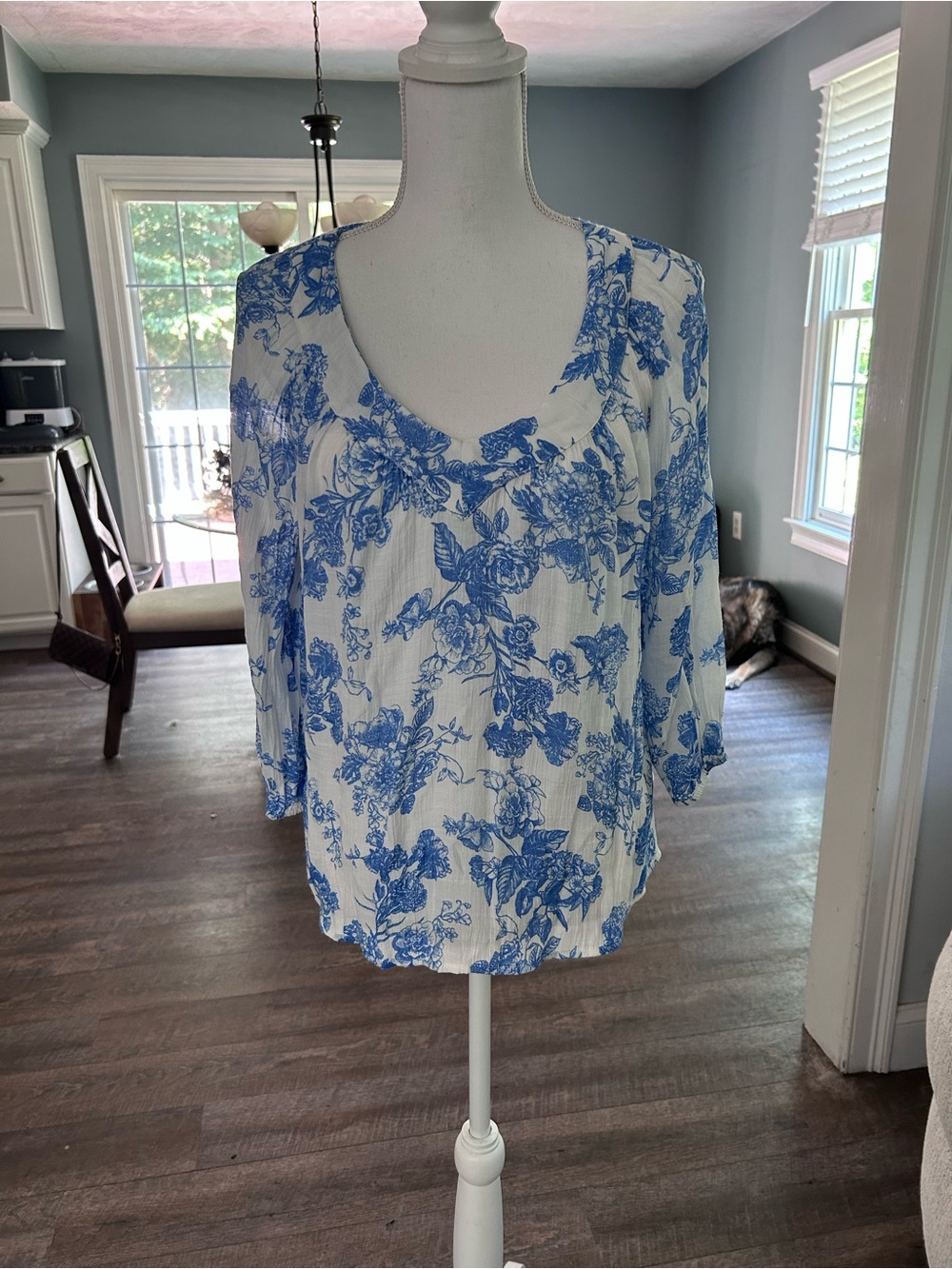 Counterparts White Blouse with Blue Floral Print
